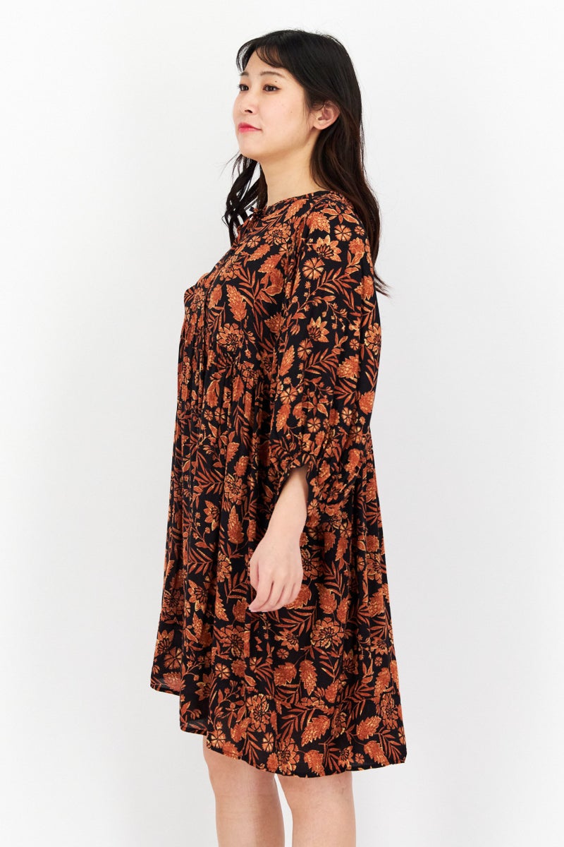 Elan Women Floral Print Mini Dress, Black - Image 3