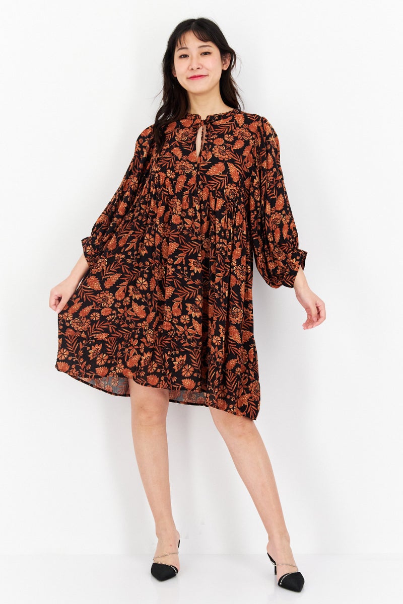Elan Women Floral Print Mini Dress, Black - Image 2