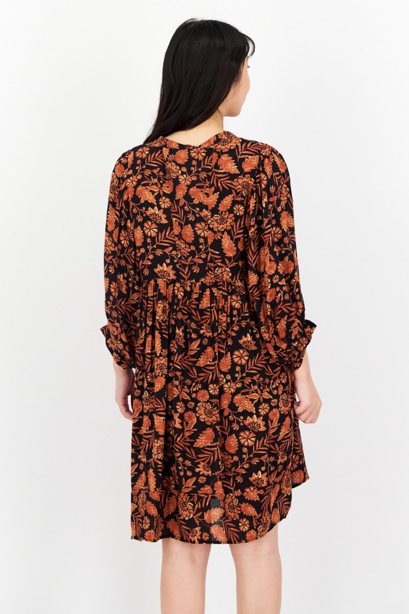 Elan Women Floral Print Mini Dress, Black - Image 4