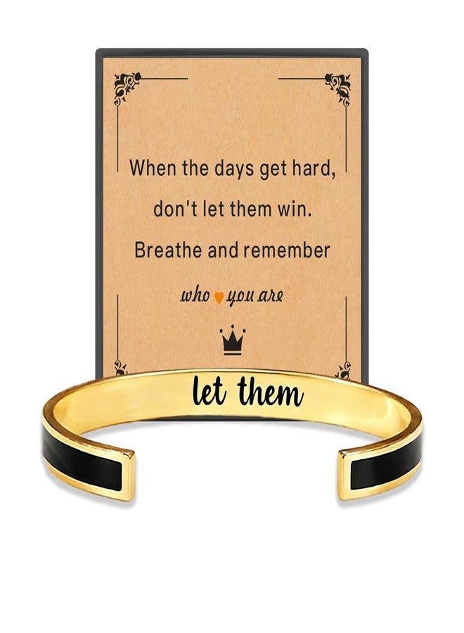 LUDKCCIR Motivational Cuff Bracelet for Women, Let Them Bracelet for Women Stainless Steel Color Inspirational God Is In Control Bangle with Engraved Hidden Message Jewelry Gifts Black - Image 1