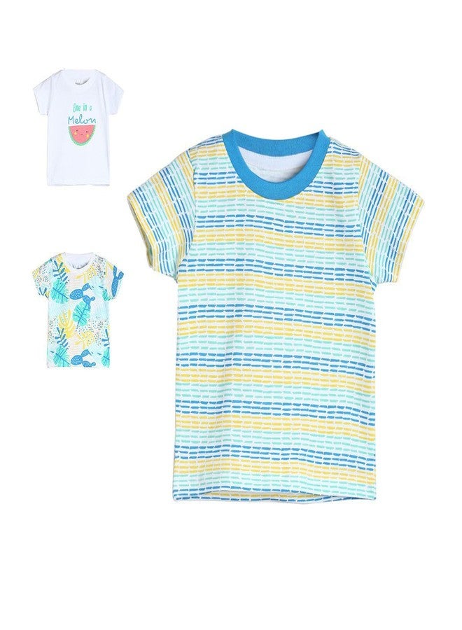 miniklub Baby Round Neck Half Sleeve Knitted Cotton Multi Color T-Shirt, Pack Of 3 (0-3M) - Image 1