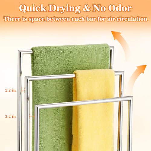 DECLUTTR Free Standing Towel Racks for Bathroom, 3 Tier Stainless Steel Bathroom Towel Rack, Towel Drying Rack Stand for Outdoor Poolside, Blanket Holder, Chrome, DECLUTTR - Image 4