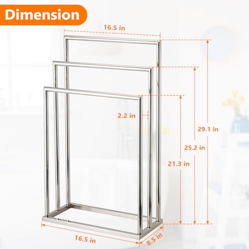 DECLUTTR Free Standing Towel Racks for Bathroom, 3 Tier Stainless Steel Bathroom Towel Rack, Towel Drying Rack Stand for Outdoor Poolside, Blanket Holder, Chrome, DECLUTTR - Image 5