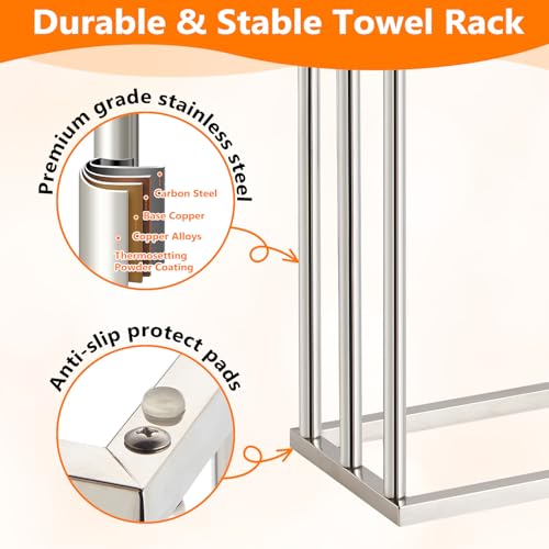 DECLUTTR Free Standing Towel Racks for Bathroom, 3 Tier Stainless Steel Bathroom Towel Rack, Towel Drying Rack Stand for Outdoor Poolside, Blanket Holder, Chrome, DECLUTTR - Image 3