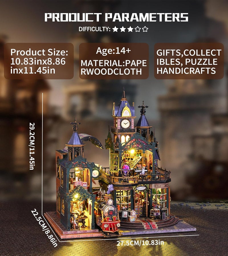 Spilay Long term storage compatible Miniature House, Edinburgh Castle DIY Miniature House with LED Light & Dust Cover, 3D Wooden Dollhouse Craft Set, Creative Gift for Adults (Christmas, Valentine's Day, Birthday) Multi-market matching options - Image 2
