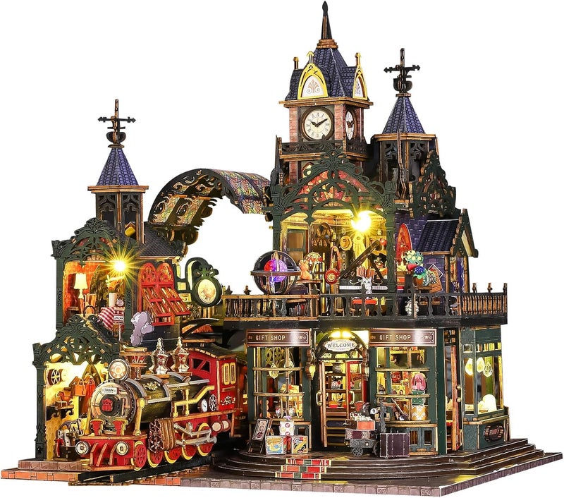 Spilay Long term storage compatible Miniature House, Edinburgh Castle DIY Miniature House with LED Light & Dust Cover, 3D Wooden Dollhouse Craft Set, Creative Gift for Adults (Christmas, Valentine's Day, Birthday) Multi-market matching options - Image 1