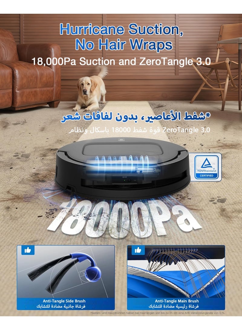 إيكوفاكس ديبوت T80 أومني مكنسة كهربائية روبوتية وممسحة، 18,000Pa شفط، تقنية غسل الممسحة الفورية OZMO™، تفريغ ذاتي، تجفيف بالهواء الساخن، ملاحة بالذكاء الاصطناعي، فرشاة مضادة للتشابك، للحيوانات الأليفة، السجاد والأرضيات الصلبة - Image 3