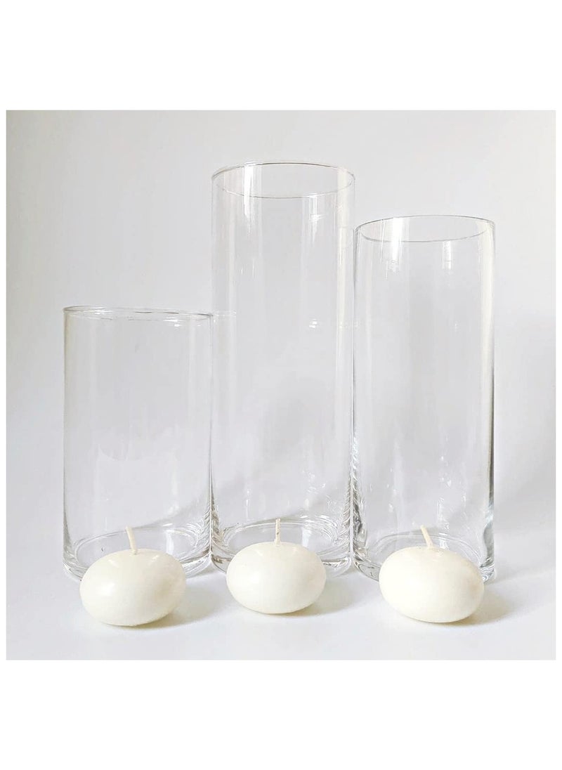 SIHIYA LIFE Set of 3 Glass Vases with 3 Ivory Floating Candles | elegant decorative cylinder vases for Mantle, Events, Party, Candlelit Dinners,Get togethers,Wedding,Parties,Gifting  - Image 1