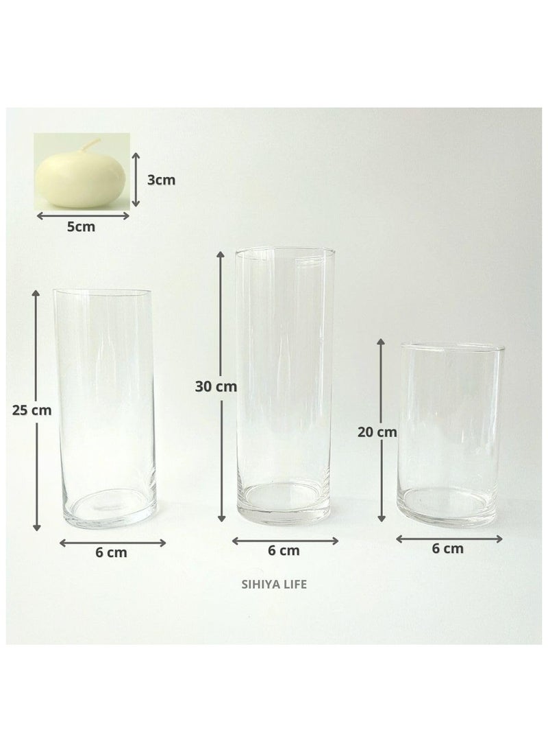 SIHIYA LIFE Set of 3 Glass Vases with 3 Ivory Floating Candles | elegant decorative cylinder vases for Mantle, Events, Party, Candlelit Dinners,Get togethers,Wedding,Parties,Gifting  - Image 3