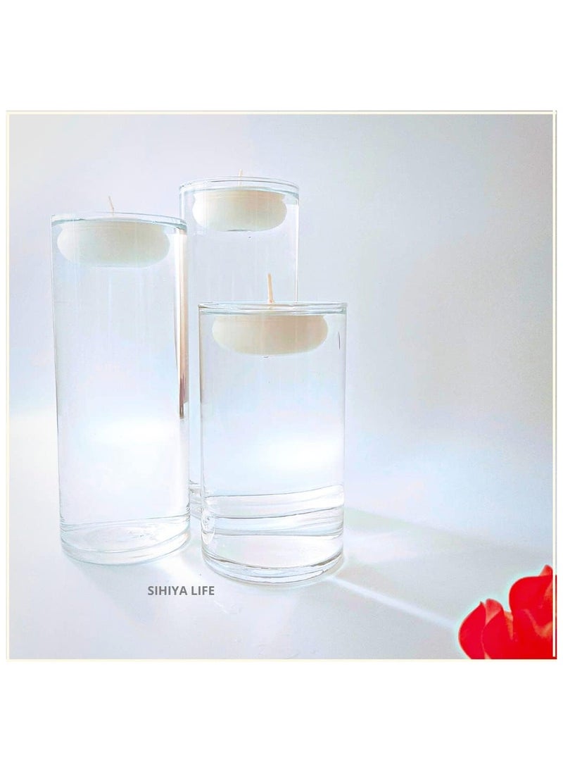 SIHIYA LIFE - Set of 3 Glass Vases with 3 Ivory Floating Candles | elegant decorative cylinder vases for Mantle, Events, Party, Candlelit Dinners,Get togethers,Wedding,Parties,Gifting - Image 1