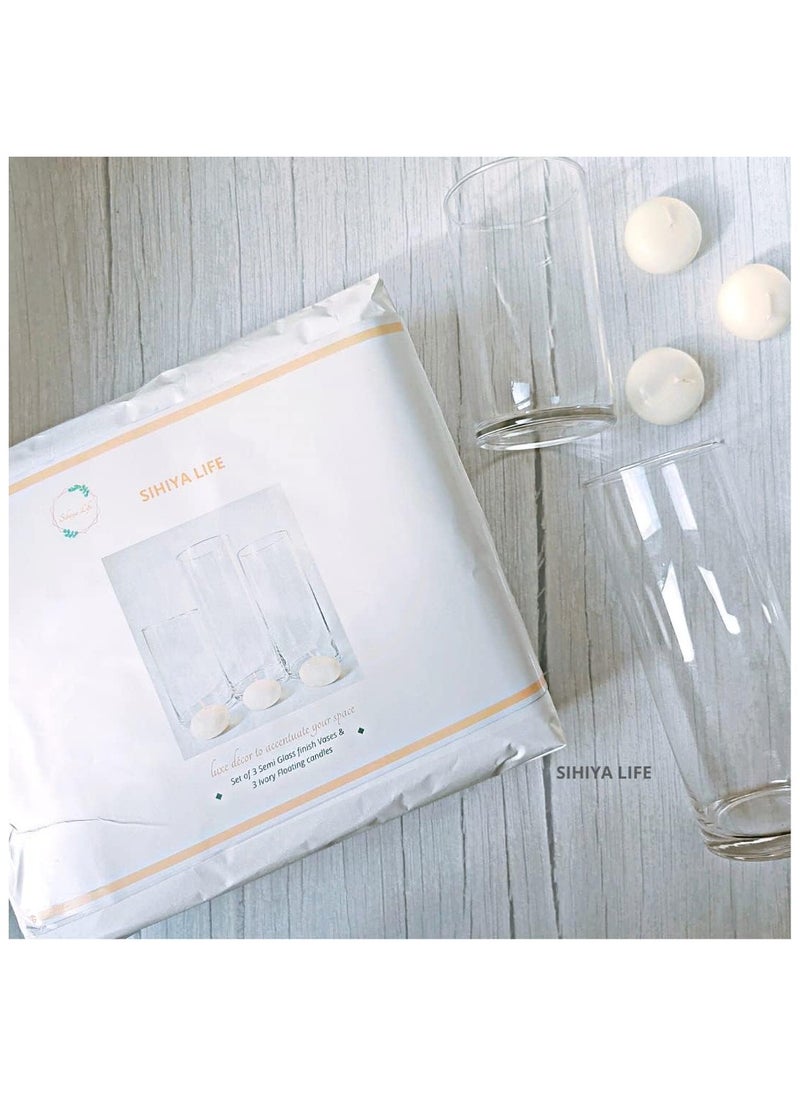 SIHIYA LIFE - Set of 3 Glass Vases with 3 Ivory Floating Candles | elegant decorative cylinder vases for Mantle, Events, Party, Candlelit Dinners,Get togethers,Wedding,Parties,Gifting - Image 1