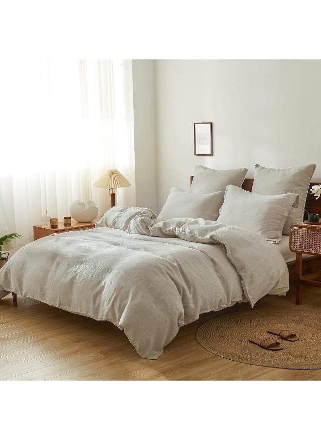 Simple&Opulence Simple&Opulence 100% Linen Duvet Cover Set with Washed-French Flax-3 Pieces Solid Color Basic Style Bedding Set-Breathable Soft Comforter Cover with 2 Pillowshams(Queen,Linen)  - Image 3