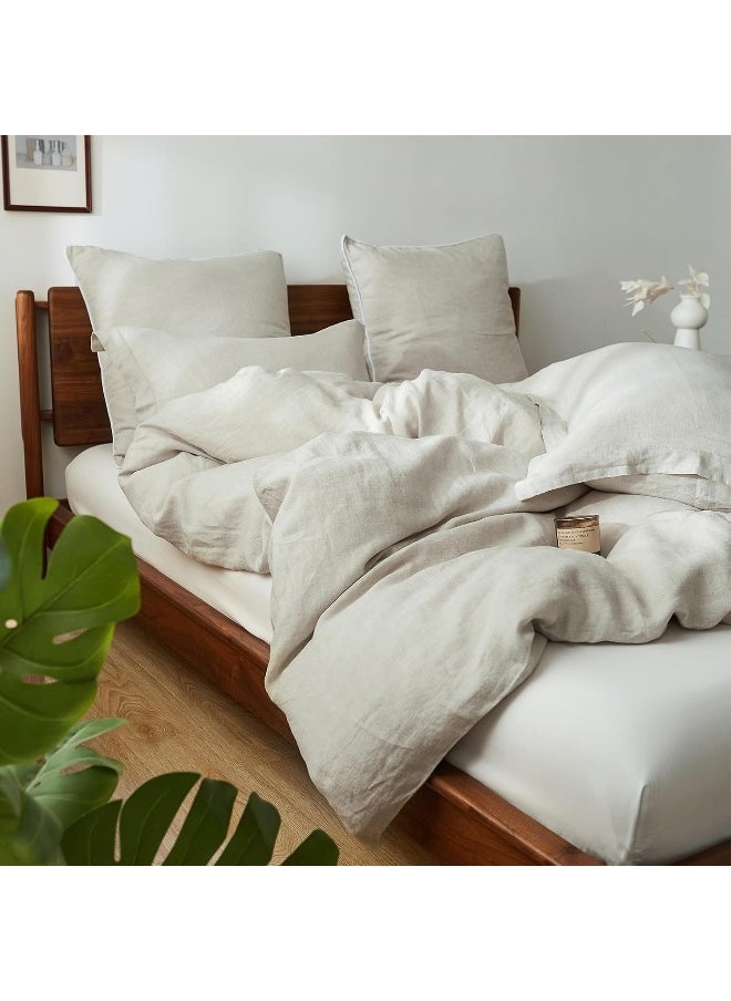 Simple&Opulence - Simple&Opulence 100% Linen Duvet Cover Set with Washed-French Flax-3 Pieces Solid Color Basic Style Bedding Set-Breathable Soft Comforter Cover with 2 Pillowshams(Queen,Linen) - Image 1