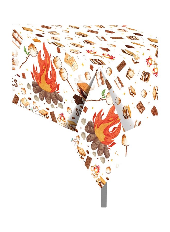 Lide Road مفرش طاولة حفلات S'More من Lide Road، قطعتان، أغطية طاولات بلاستيكية للتخييم والنار، ألوان مائية، غطاء طاولة للاستخدام مرة واحدة، مناسب لحفلات التخييم والنار والحفلات التنكرية، ديكورات المطبخ والمنزل، 54 × 87 بوصة - Image 1