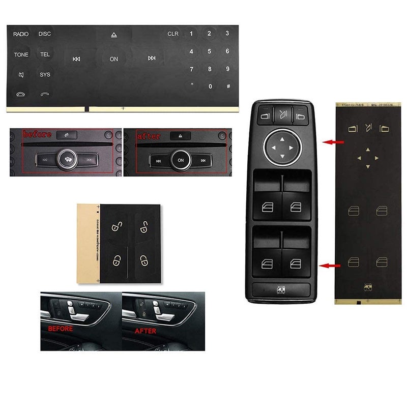 RDBS Car Interior Button Repair Stickers Kit Window Switch Door Lock Switch Radio Number Button Decals Accessories Fit for 2008-2014 Mercedes Benz W204 C250 C350 E-Class Ml Gl Glk - Image 4