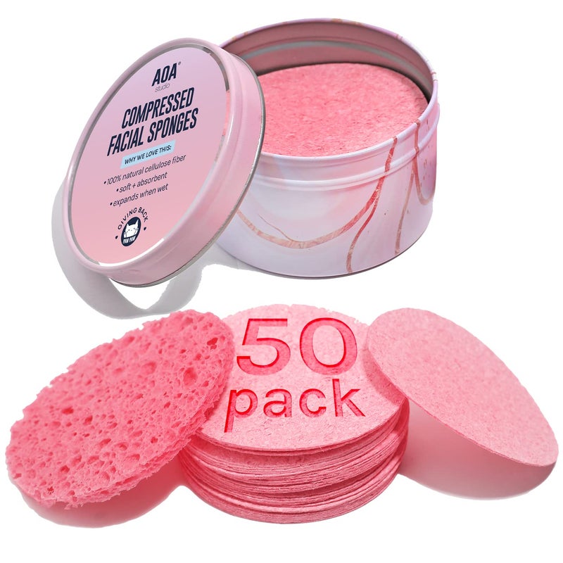 أدوات استوديو AOA 50 قطعة إسفنجات وجه مضغوطة 100% إسفنجات تجميل طبيعية لصالون الوجه لتنظيف الوجه تقشير القناع إزالة المكياج والجلد الميت والأوساخ 50 قطعة وردي