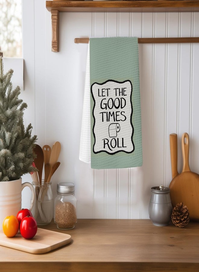 XYDEG Retro Light Green Bathroom Hand Towels, Let The Good Times Roll Decorative Hand Towels for Bathrooms, Green Bathroom Decor, Funny Kitchen Towels, 16x24 Inch - Image 4