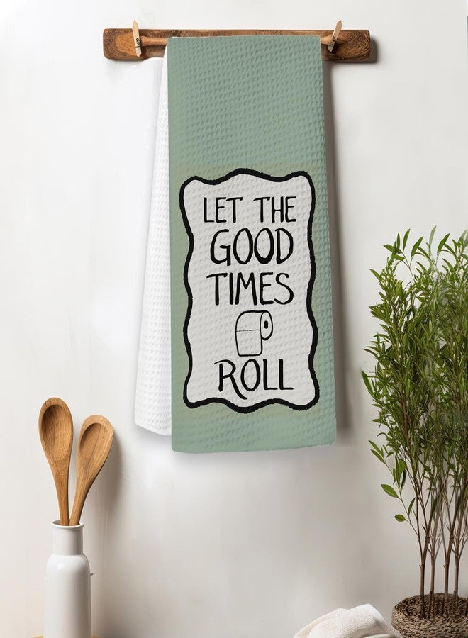 XYDEG Retro Light Green Bathroom Hand Towels, Let The Good Times Roll Decorative Hand Towels for Bathrooms, Green Bathroom Decor, Funny Kitchen Towels, 16x24 Inch - Image 2