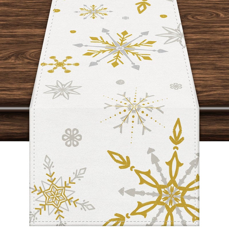 Labeol Snowflake Table Runner, 72x13 Inch White and Gold Christmas Table Runner for Christmas Party Kitchen Dinner Decor (Gold) - Image 1