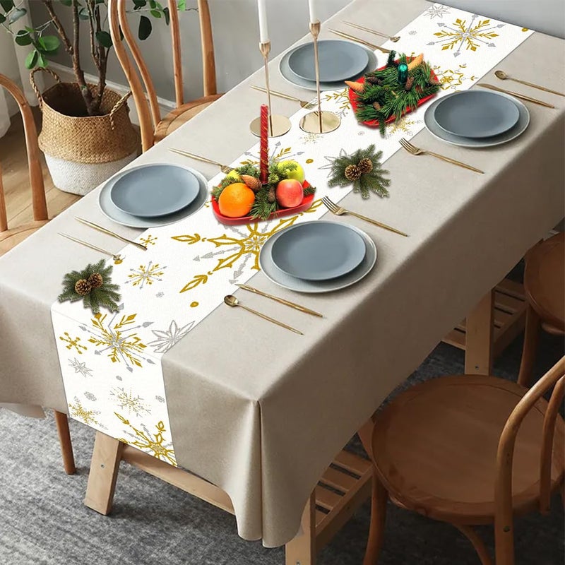 Labeol Snowflake Table Runner, 72x13 Inch White and Gold Christmas Table Runner for Christmas Party Kitchen Dinner Decor (Gold) - Image 2