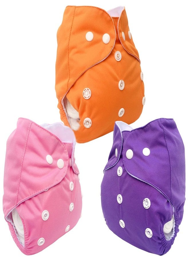 Kritiu Adjustable, Waterproof Washable Baby Cloth Diaper with Pocket Nappie & Inserts - Reusable & Adjustable Size for Maximum Convenience (Pack of 3, Orange, Blue & Pink) - Image 2
