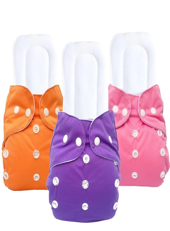 Kritiu Adjustable, Waterproof Washable Baby Cloth Diaper with Pocket Nappie & Inserts - Reusable & Adjustable Size for Maximum Convenience (Pack of 3, Orange, Blue & Pink) - Image 1