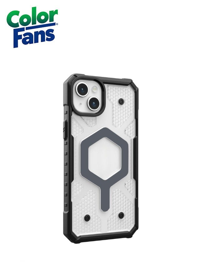 Color Fans Apple iPhone 15 Plus Case Pathfinder Built-in Built-in Magnet Compatible with Magnet Charging Rugged Transparent Dropproof Protective Cover - Clear Ice - Image 2