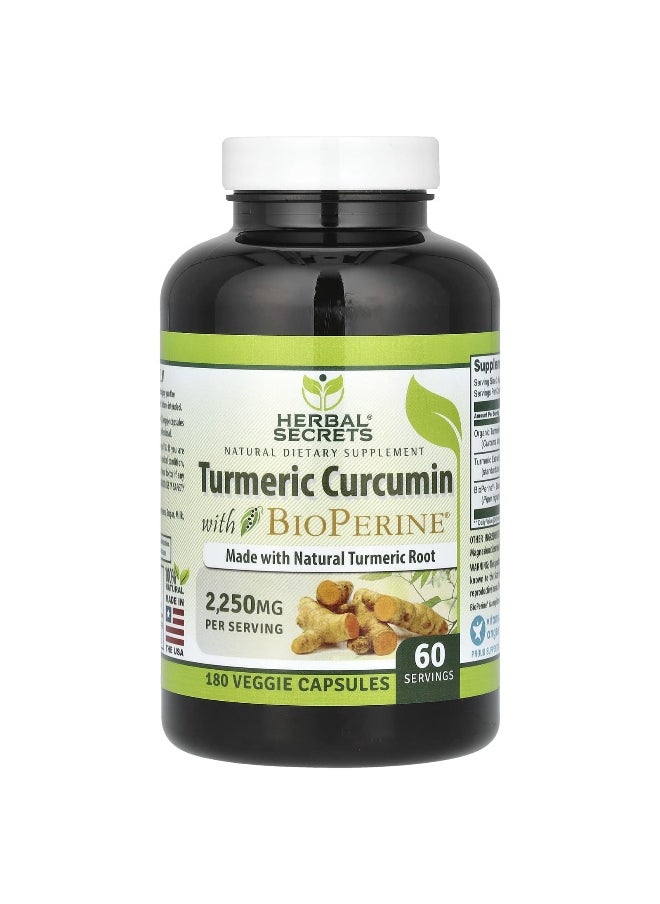Herbal Secrets - Herbal Secrets, Turmeric Curcumin with BioPerine, 2,250 mg, 180 Veggie Capsules (750 mg Per Serving) - Image 1