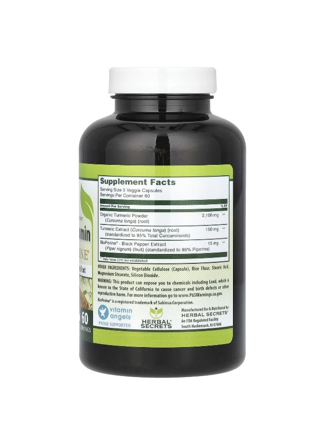 Herbal Secrets - Herbal Secrets, Turmeric Curcumin with BioPerine, 2,250 mg, 180 Veggie Capsules (750 mg Per Serving) - Image 1