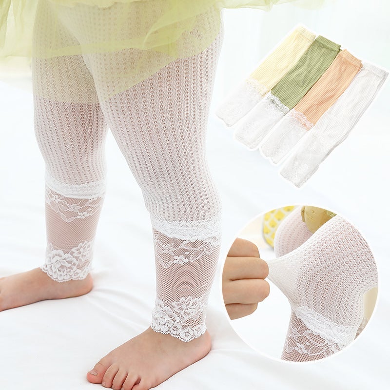 2020 Summer Thin Children'S Leggings Lace Stitching Ankle-Length Pants Cotton Hollow Mesh Baby Anti-Mosquito Pants - Image 4