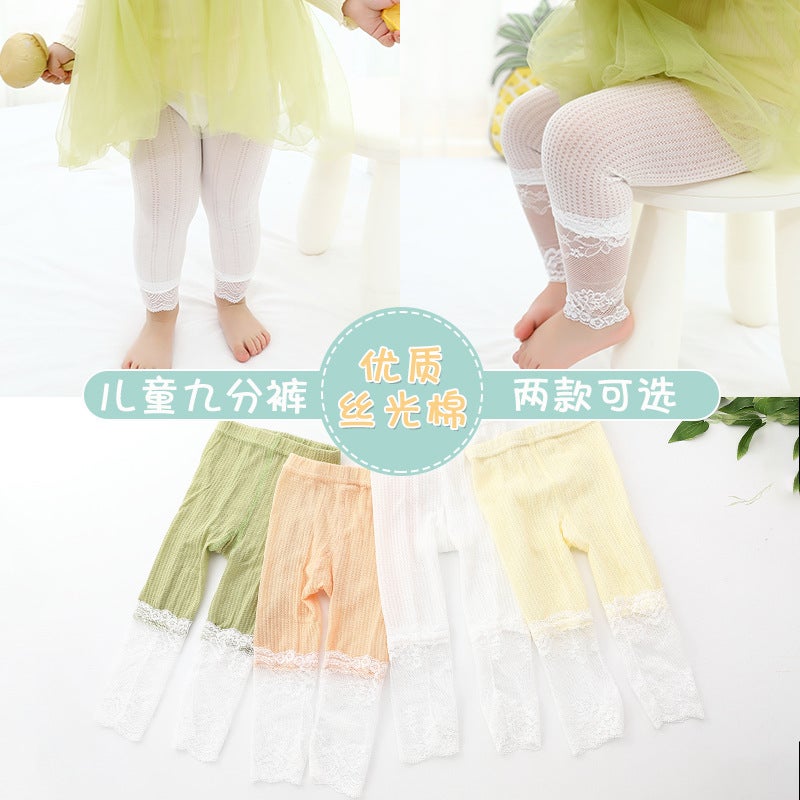 2020 Summer Thin Children'S Leggings Lace Stitching Ankle-Length Pants Cotton Hollow Mesh Baby Anti-Mosquito Pants - Image 3
