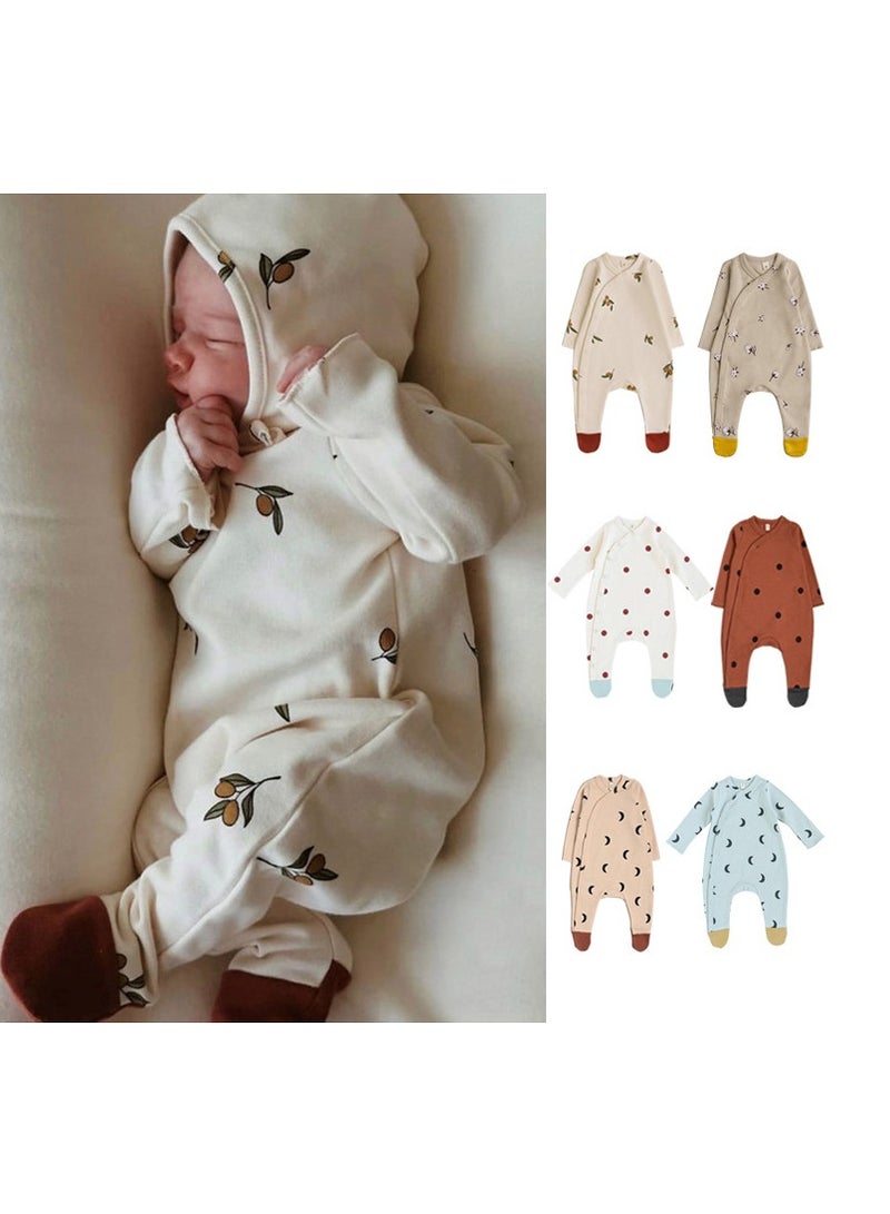 xozgdovg Baby cotton baby long-sleeved onesie newborn baby clothes 80m light blue crescent  - Image 2