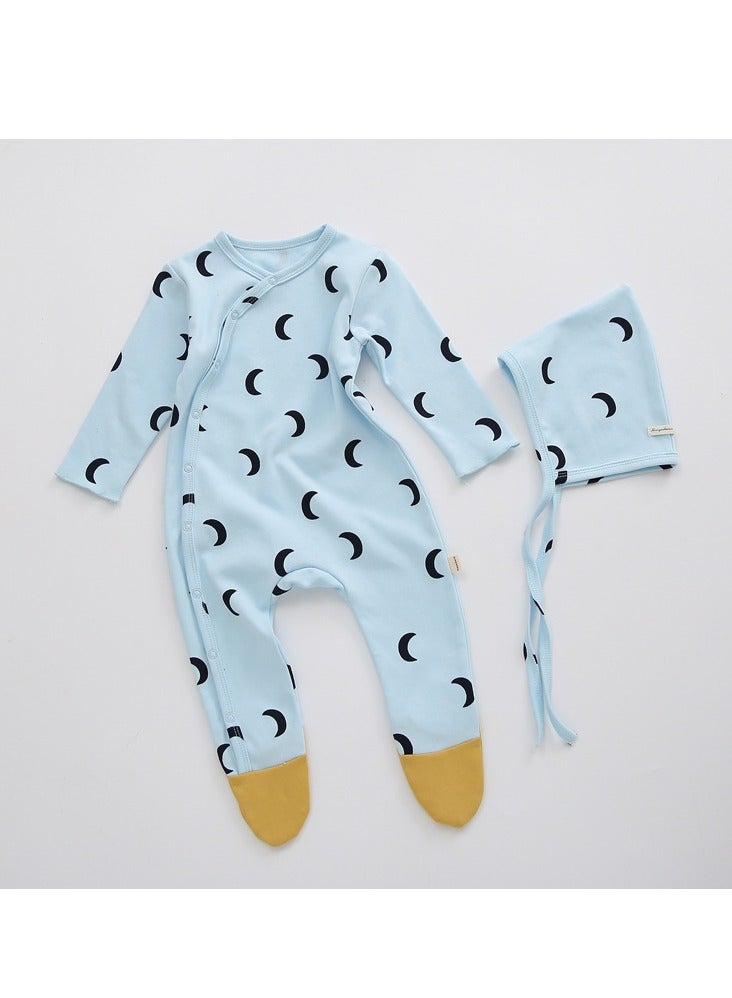 xozgdovg Baby cotton baby long-sleeved onesie newborn baby clothes 80m light blue crescent  - Image 1