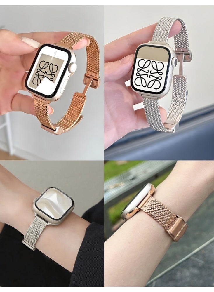 For Apple Watch Magnetic Metal Strap, (Strap Only, Watch Not Included), 2-Pack - silver band + gold band Men's and Women's Thin Watch Strap iWatch Series10 9 8 7 6 5 4 3 2 1Compatible with Apple Watch Band 38mm 40mm 41mm 42mm - Image 4