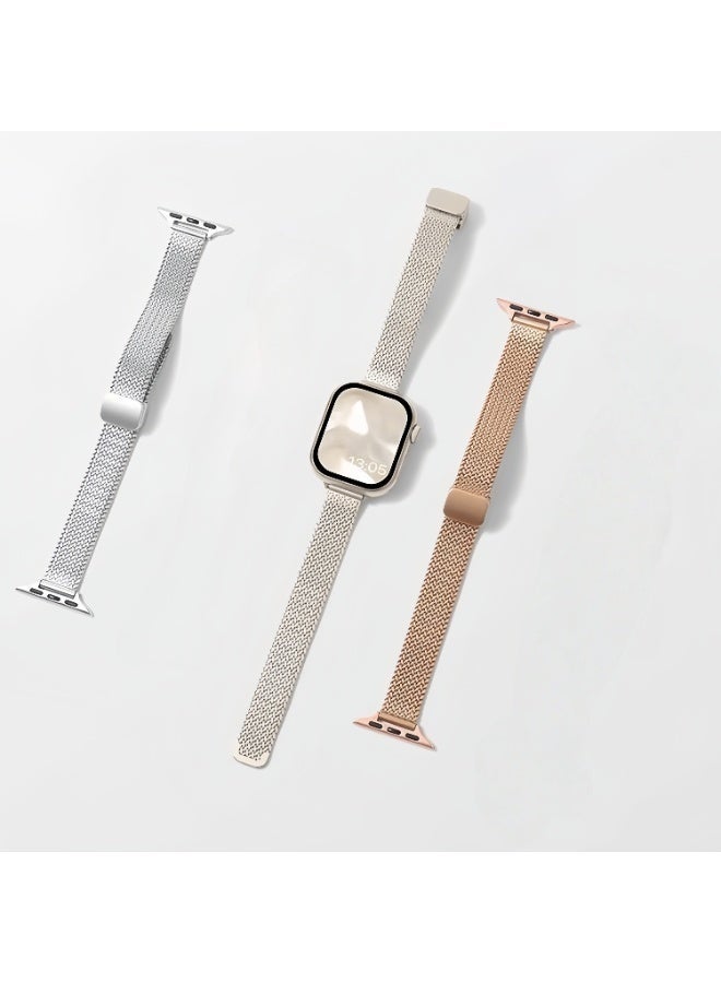 For Apple Watch Magnetic Metal Strap, (Strap Only, Watch Not Included), 2-Pack - silver band + gold band Men's and Women's Thin Watch Strap iWatch Series10 9 8 7 6 5 4 3 2 1Compatible with Apple Watch Band 38mm 40mm 41mm 42mm - Image 5