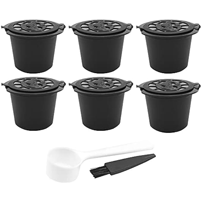 CENPEK Refillable Capsules Pod For Compatible With NesPresso 6 Pack Reusable Coffee Capsules Pods For NesPresso With Coffee Spoon With Brush For NesPresso Machines Filter Black - Image 2