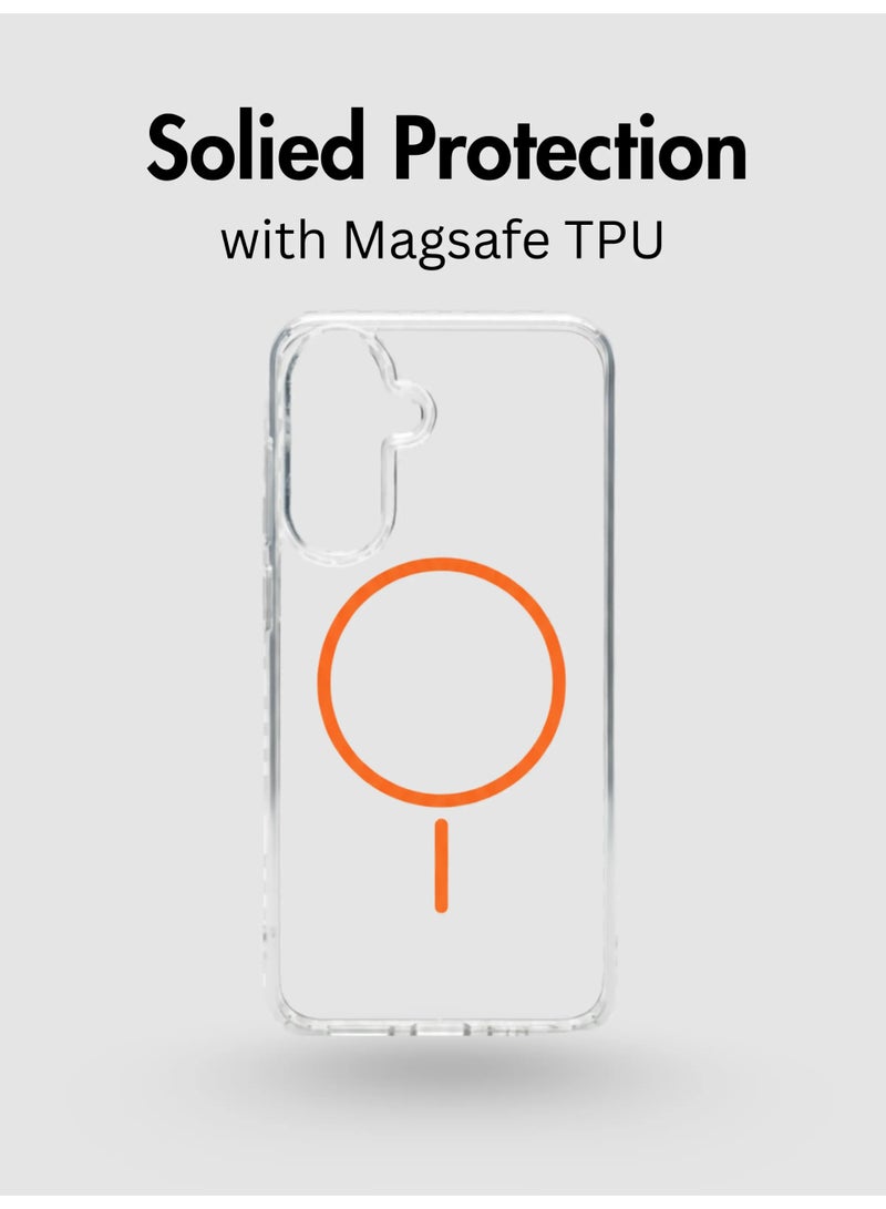 3 In 1 Pack Samsung Galaxy A26,1 Pcs Orange Magnetic Anti Shock Proof Clear Cover,1 Pcs Screen Protector Glass,1 Pcs Camera Protector - Image 2