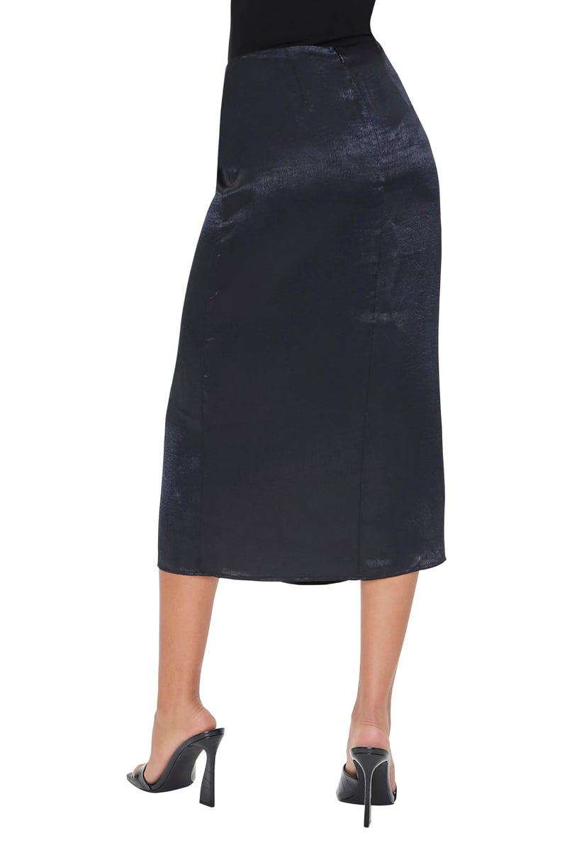 Forever 21 Satin Ruched Skirt Black Small - Image 4