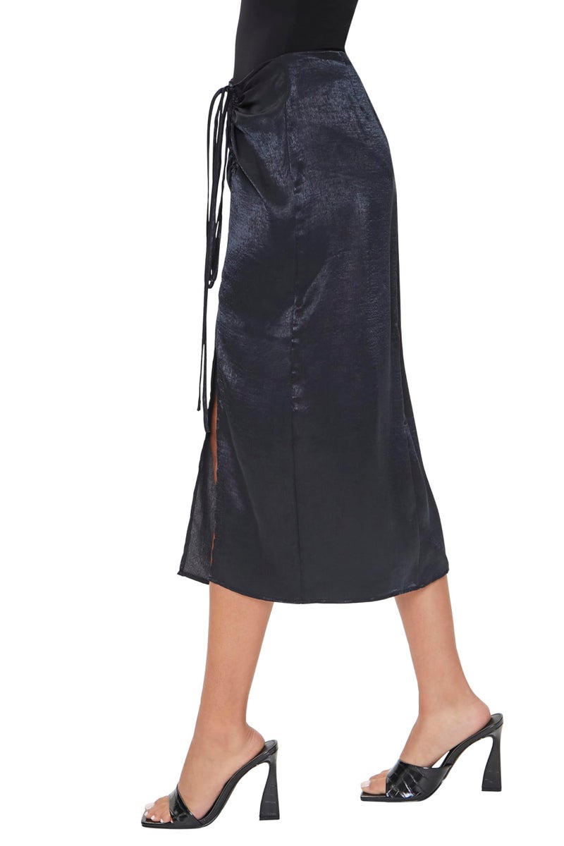 Forever 21 Satin Ruched Skirt Black Small - Image 3