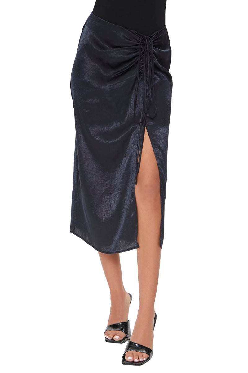 Forever 21 Satin Ruched Skirt Black Small - Image 2