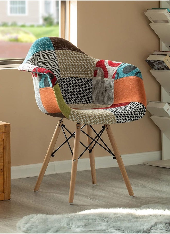 Taimi - Multicolored dining chair with a modern design upholstered in plastic fabric in a midcentury style with wooden legs - Image 1