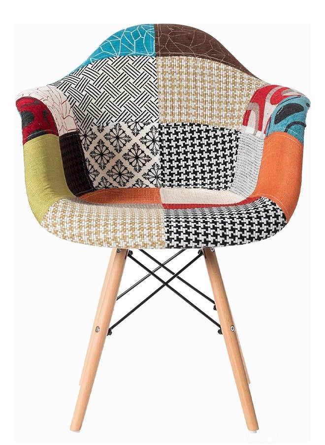 Taimi - Multicolored dining chair with a modern design upholstered in plastic fabric in a midcentury style with wooden legs - Image 1