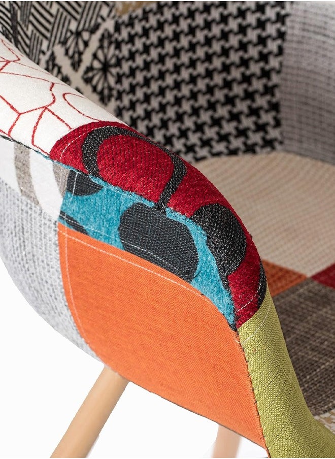 Taimi - Multicolored dining chair with a modern design upholstered in plastic fabric in a midcentury style with wooden legs - Image 1