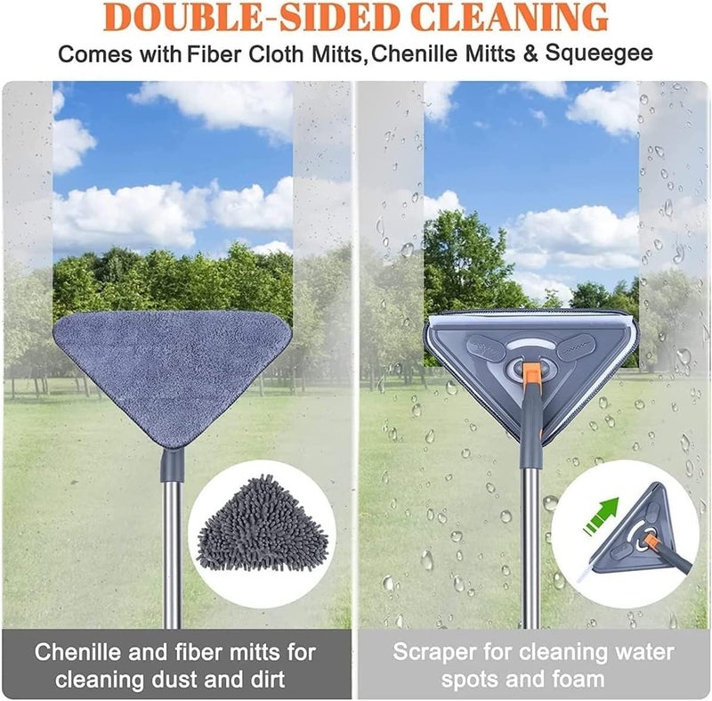KRLZ Rotatable Triangle Mop with Long Handle Microfiber Flat Floor Mop Rotatable Cleaning Brush Glass Wiper Window Cleaner Floor Cleaning Car Glass Cleaning Scraper Dust Mop Stainless Steel - Image 3