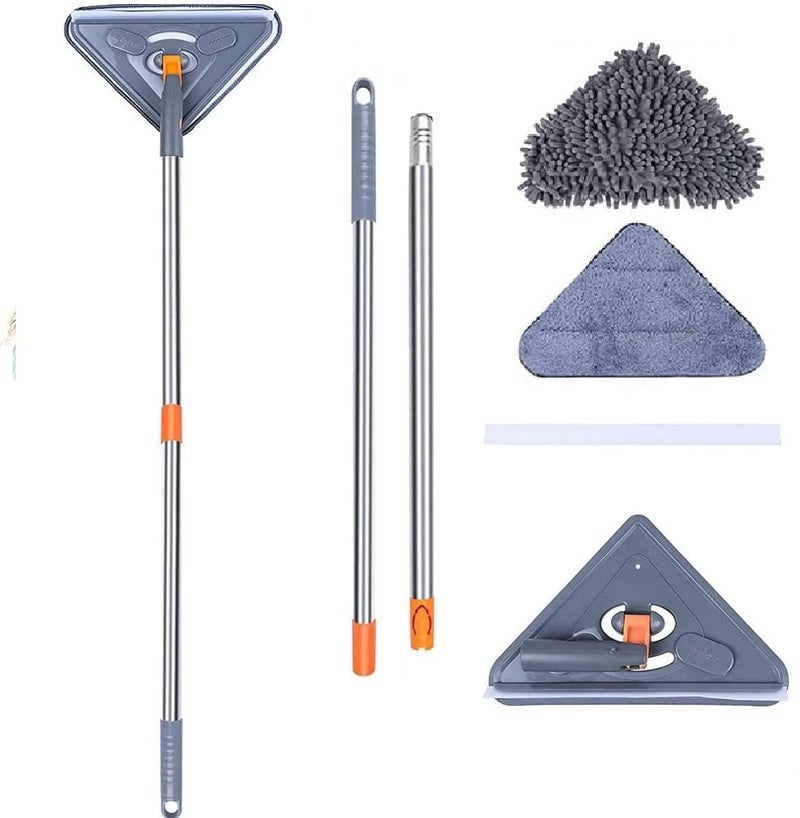 KRLZ Rotatable Triangle Mop with Long Handle Microfiber Flat Floor Mop Rotatable Cleaning Brush Glass Wiper Window Cleaner Floor Cleaning Car Glass Cleaning Scraper Dust Mop Stainless Steel - Image 1
