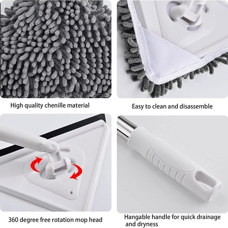 KRLZ Rotatable Triangle Mop with Long Handle Microfiber Flat Floor Mop Rotatable Cleaning Brush Glass Wiper Window Cleaner Floor Cleaning Car Glass Cleaning Scraper Dust Mop Stainless Steel - Image 5
