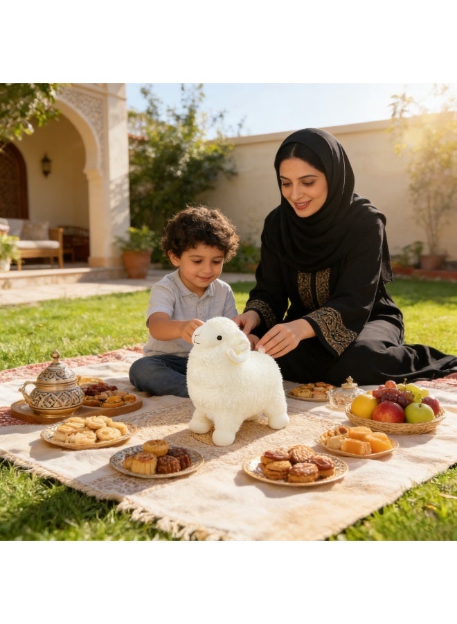 KHAJUL Sheep Plush Toy – 35cm Soft Stuffed Animal Lamb, Safe & Secure Eyes, Machine Washable, for Eid al-Adha, Birthday & Kids’ Gifts, White - Image 2