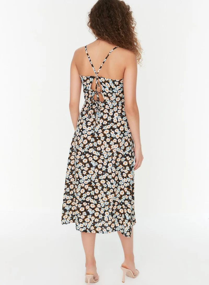 trendyol Floral Print Strappy Cut Out Detail Dress