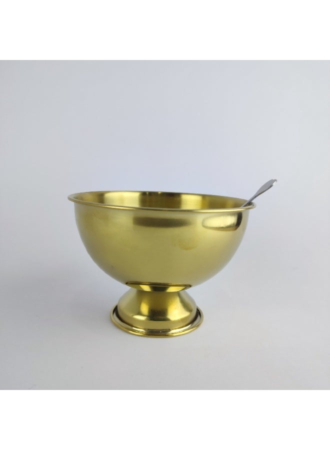 Gold Stainless Steel Fruit Serving Plate with Matching Fork - Image 2
