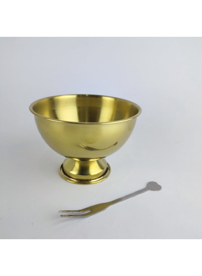 Gold Stainless Steel Fruit Serving Plate with Matching Fork - Image 5